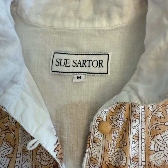 SUE SARTOR Hand Made Block Printed Brown&Cream Floral&Vines FLOUNCE DR. - Picture 3 of 12